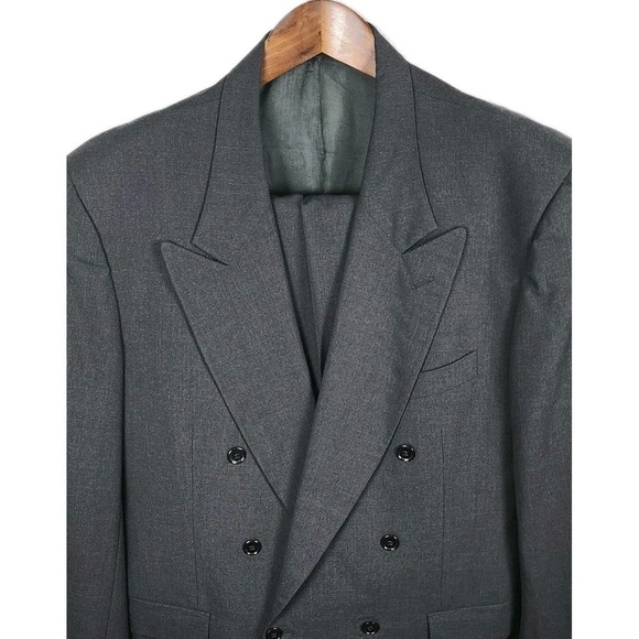 Louis Feraud 2pc Double Breasted Pant Suit Mens 42 Long Charcoal Gray Career VTG